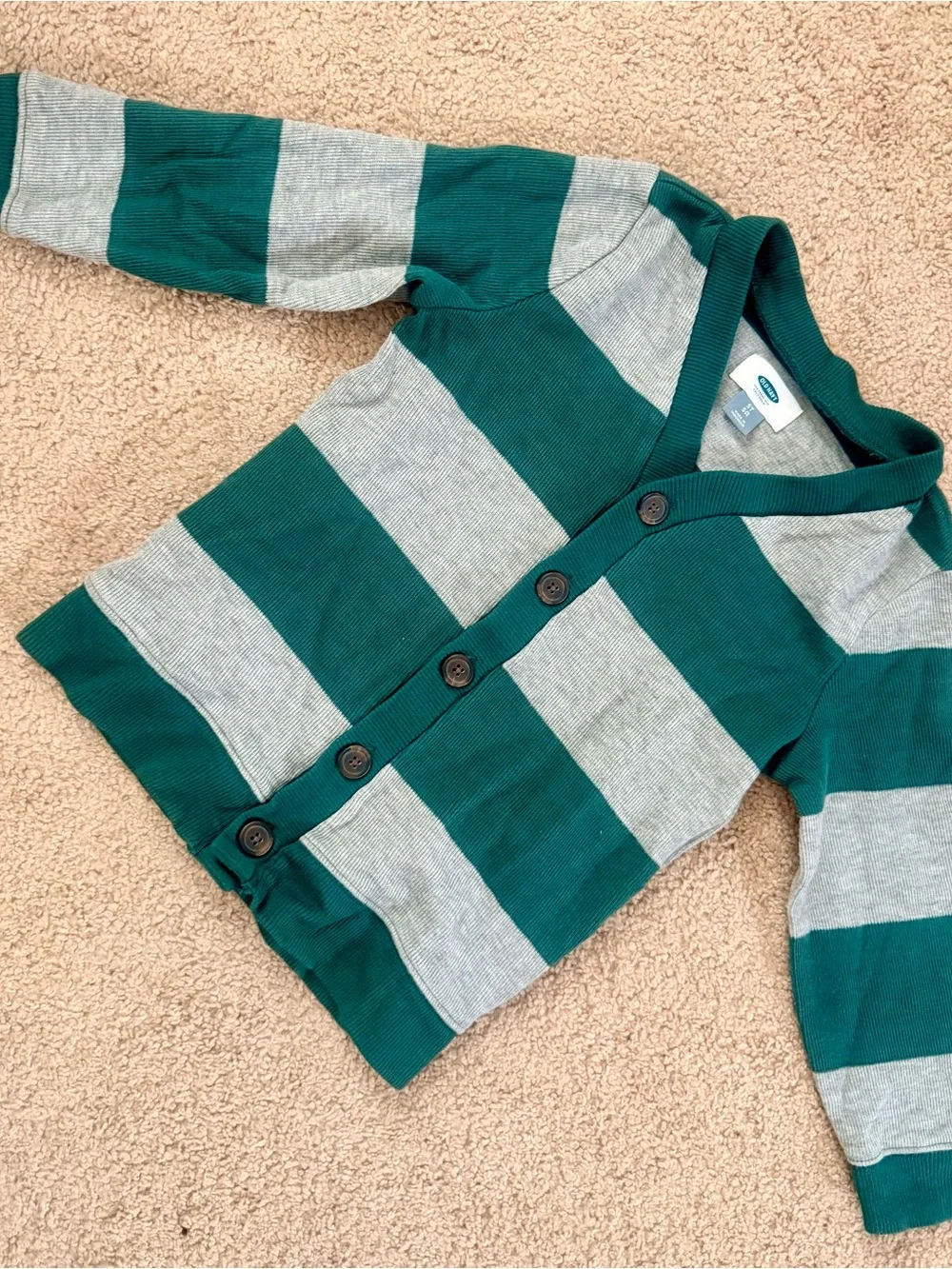 Old Navy Teal and Light Gray Striped Button-Up Cardigan